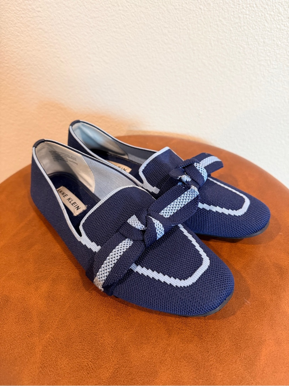 Anne Klein Women’s Navy &Blue Knit Bow Teryn Loafers Size 8.5